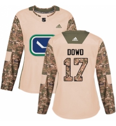 Women's Adidas Vancouver Canucks #17 Nic Dowd Authentic Camo Veterans Day Practice NHL Jersey