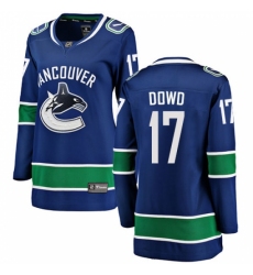 Women's Vancouver Canucks #17 Nic Dowd Fanatics Branded Blue Home Breakaway NHL Jersey