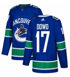 Youth Adidas Vancouver Canucks #17 Nic Dowd Premier Blue Home NHL Jersey