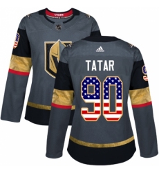 Women's Adidas Vegas Golden Knights #90 Tomas Tatar Authentic Gray USA Flag Fashion NHL Jersey