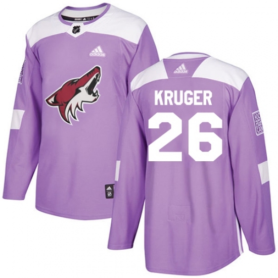 Men's Adidas Arizona Coyotes #26 Marcus Kruger Authentic Purple Fights Cancer Practice NHL Jersey Men's Adidas Arizona Coyotes #26 Marcus Kruger Authentic Purple Fights Cancer Practice NHL Jersey