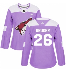 Women's Adidas Arizona Coyotes #26 Marcus Kruger Authentic Purple Fights Cancer Practice NHL Jersey