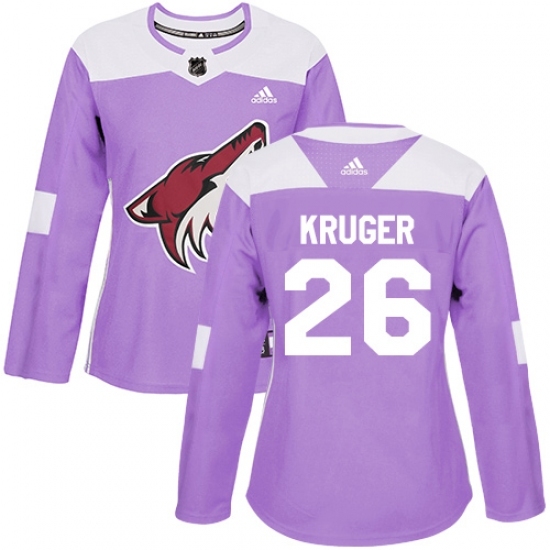 Women's Adidas Arizona Coyotes #26 Marcus Kruger Authentic Purple Fights Cancer Practice NHL Jersey Women's Adidas Arizona Coyotes #26 Marcus Kruger Authentic Purple Fights Cancer Practice NHL Jersey