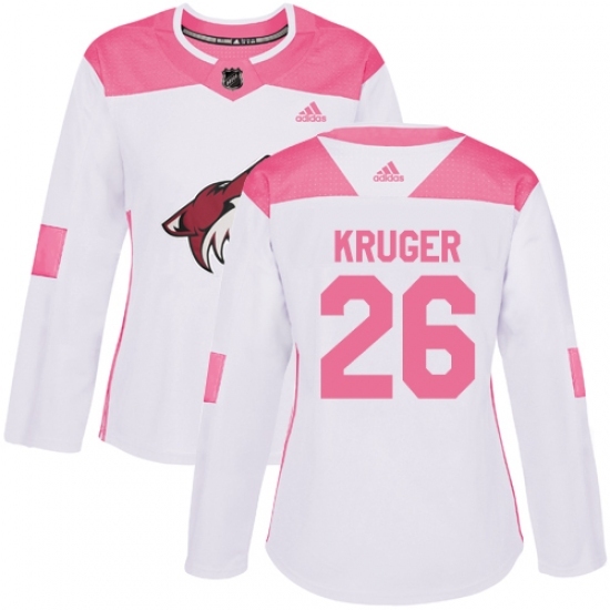 Women's Adidas Arizona Coyotes #26 Marcus Kruger Authentic White Pink Fashion NHL Jersey Women's Adidas Arizona Coyotes #26 Marcus Kruger Authentic White Pink Fashion NHL Jersey