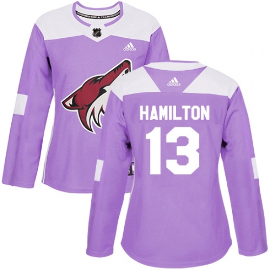 Women's Adidas Arizona Coyotes #13 Freddie Hamilton Authentic Purple Fights Cancer Practice NHL Jersey Women's Adidas Arizona Coyotes #13 Freddie Hamilton Authentic Purple Fights Cancer Practice NHL Jersey