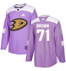 Men's Adidas Anaheim Ducks #71 J.T. Brown Authentic Purple Fights Cancer Practice NHL Jersey Men's Adidas Anaheim Ducks #71 J.T. Brown Authentic Purple Fights Cancer Practice NHL Jersey
