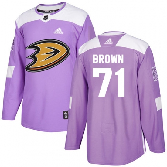 Men's Adidas Anaheim Ducks #71 J.T. Brown Authentic Purple Fights Cancer Practice NHL Jersey Men's Adidas Anaheim Ducks #71 J.T. Brown Authentic Purple Fights Cancer Practice NHL Jersey