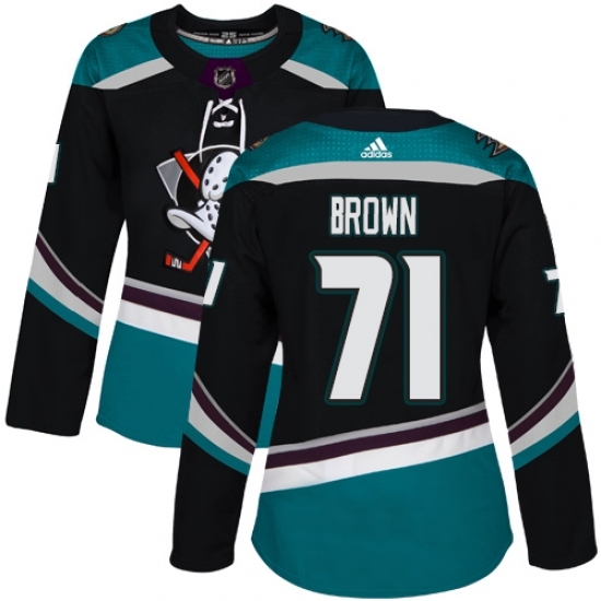 Women's Adidas Anaheim Ducks #71 J.T. Brown Authentic Black Teal Third NHL Jersey Women's Adidas Anaheim Ducks #71 J.T. Brown Authentic Black Teal Third NHL Jersey