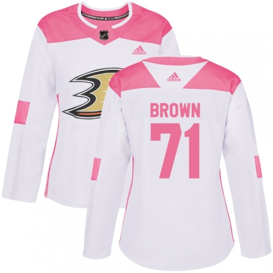 Women's Adidas Anaheim Ducks #71 J.T. Brown Authentic White Pink Fashion NHL Jersey Women's Adidas Anaheim Ducks #71 J.T. Brown Authentic White Pink Fashion NHL Jersey
