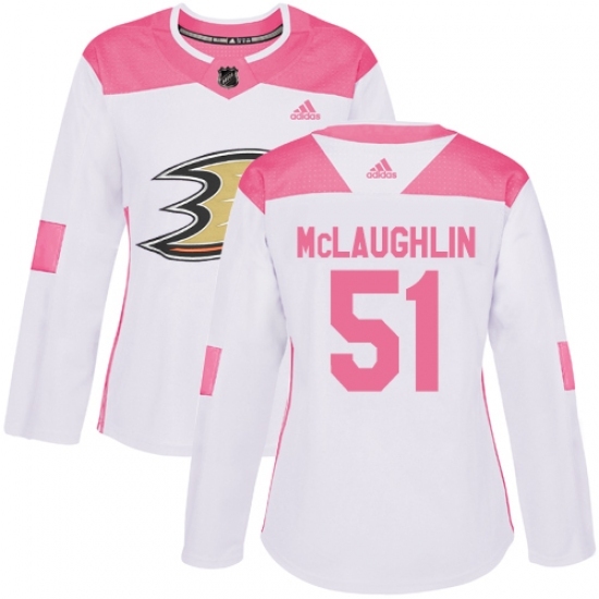 Women's Adidas Anaheim Ducks #51 Blake McLaughlin Authentic White Pink Fashion NHL Jersey Women's Adidas Anaheim Ducks #51 Blake McLaughlin Authentic White Pink Fashion NHL Jersey