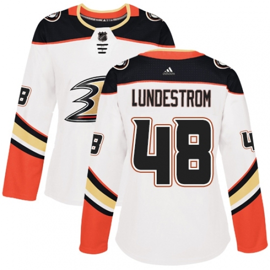 Women's Adidas Anaheim Ducks #48 Isac Lundestrom Authentic White Away NHL Jersey Women's Adidas Anaheim Ducks #48 Isac Lundestrom Authentic White Away NHL Jersey