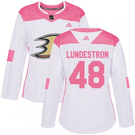 Women's Adidas Anaheim Ducks #48 Isac Lundestrom Authentic White Pink Fashion NHL Jersey Women's Adidas Anaheim Ducks #48 Isac Lundestrom Authentic White Pink Fashion NHL Jersey