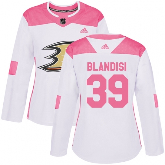 Women's Adidas Anaheim Ducks #39 Joseph Blandisi Authentic White Pink Fashion NHL Jersey Women's Adidas Anaheim Ducks #39 Joseph Blandisi Authentic White Pink Fashion NHL Jersey