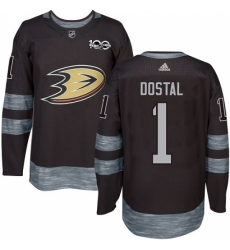 Men's Adidas Anaheim Ducks #1 Lukas Dostal Authentic Black 1917-2017 100th Anniversary NHL Jersey Men's Adidas Anaheim Ducks #1 Lukas Dostal Authentic Black 1917-2017 100th Anniversary NHL Jersey