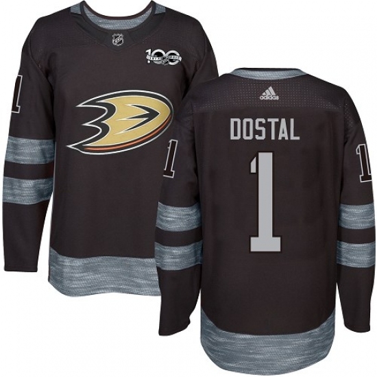Men's Adidas Anaheim Ducks #1 Lukas Dostal Authentic Black 1917-2017 100th Anniversary NHL Jersey Men's Adidas Anaheim Ducks #1 Lukas Dostal Authentic Black 1917-2017 100th Anniversary NHL Jersey