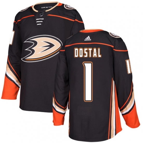 Men's Adidas Anaheim Ducks #1 Lukas Dostal Authentic Black Home NHL Jersey Men's Adidas Anaheim Ducks #1 Lukas Dostal Authentic Black Home NHL Jersey