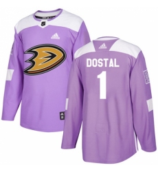 Men's Adidas Anaheim Ducks #1 Lukas Dostal Authentic Purple Fights Cancer Practice NHL Jersey Men's Adidas Anaheim Ducks #1 Lukas Dostal Authentic Purple Fights Cancer Practice NHL Jersey