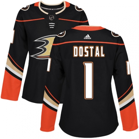 Women's Adidas Anaheim Ducks #1 Lukas Dostal Authentic Black Home NHL Jersey Women's Adidas Anaheim Ducks #1 Lukas Dostal Authentic Black Home NHL Jersey
