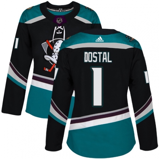 Women's Adidas Anaheim Ducks #1 Lukas Dostal Authentic Black Teal Third NHL Jersey Women's Adidas Anaheim Ducks #1 Lukas Dostal Authentic Black Teal Third NHL Jersey