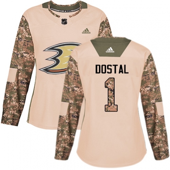 Women's Adidas Anaheim Ducks #1 Lukas Dostal Authentic Camo Veterans Day Practice NHL Jersey Women's Adidas Anaheim Ducks #1 Lukas Dostal Authentic Camo Veterans Day Practice NHL Jersey