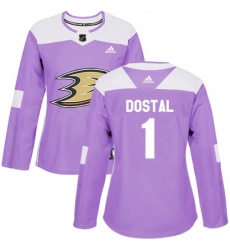 Women's Adidas Anaheim Ducks #1 Lukas Dostal Authentic Purple Fights Cancer Practice NHL Jersey Women's Adidas Anaheim Ducks #1 Lukas Dostal Authentic Purple Fights Cancer Practice NHL Jersey