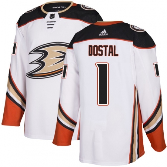 Youth Adidas Anaheim Ducks #1 Lukas Dostal Authentic White Away NHL Jersey Youth Adidas Anaheim Ducks #1 Lukas Dostal Authentic White Away NHL Jersey
