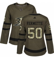 Women's Adidas Anaheim Ducks #50 Antoine Vermette Authentic Green Salute to Service NHL Jersey