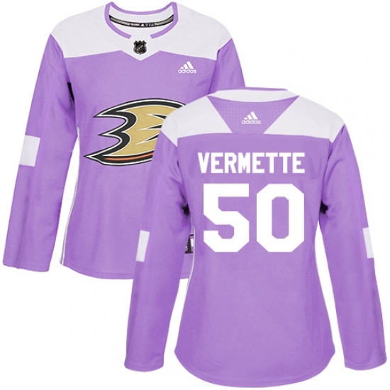 Women's Adidas Anaheim Ducks #50 Antoine Vermette Authentic Purple Fights Cancer Practice NHL Jersey Women's Adidas Anaheim Ducks #50 Antoine Vermette Authentic Purple Fights Cancer Practice NHL Jersey