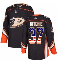 Youth Adidas Anaheim Ducks #37 Nick Ritchie Authentic Black USA Flag Fashion NHL Jersey