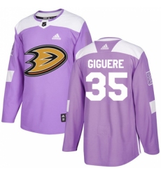 Men's Adidas Anaheim Ducks #35 Jean-Sebastien Giguere Authentic Purple Fights Cancer Practice NHL Jersey