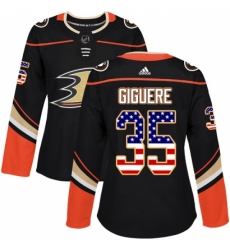 Women's Adidas Anaheim Ducks #35 Jean-Sebastien Giguere Authentic Black USA Flag Fashion NHL Jersey