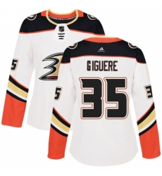 Women's Adidas Anaheim Ducks #35 Jean-Sebastien Giguere Authentic White Away NHL Jersey