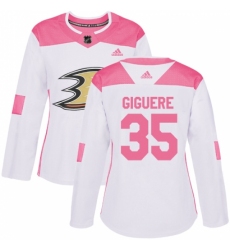Women's Adidas Anaheim Ducks #35 Jean-Sebastien Giguere Authentic White/Pink Fashion NHL Jersey