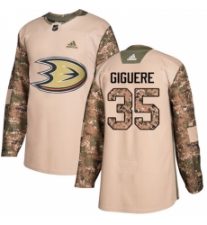 Youth Adidas Anaheim Ducks #35 Jean-Sebastien Giguere Authentic Camo Veterans Day Practice NHL Jersey