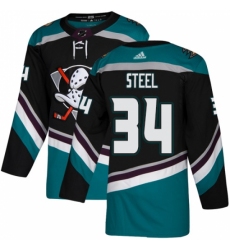 Men's Adidas Anaheim Ducks #34 Sam Steel Authentic Black Teal Third NHL Jersey