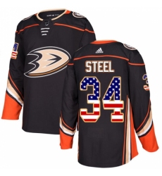 Men's Adidas Anaheim Ducks #34 Sam Steel Authentic Black USA Flag Fashion NHL Jersey