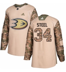 Men's Adidas Anaheim Ducks #34 Sam Steel Authentic Camo Veterans Day Practice NHL Jersey