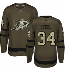 Men's Adidas Anaheim Ducks #34 Sam Steel Authentic Green Salute to Service NHL Jersey