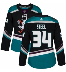 Women's Adidas Anaheim Ducks #34 Sam Steel Authentic Black Teal Third NHL Jersey