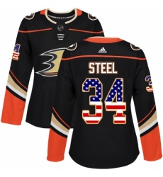 Women's Adidas Anaheim Ducks #34 Sam Steel Authentic Black USA Flag Fashion NHL Jersey Women's Adidas Anaheim Ducks #34 Sam Steel Authentic Black USA Flag Fashion NHL Jersey