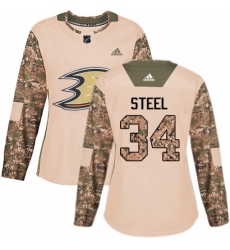 Women's Adidas Anaheim Ducks #34 Sam Steel Authentic Camo Veterans Day Practice NHL Jersey