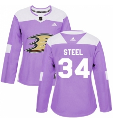 Women's Adidas Anaheim Ducks #34 Sam Steel Authentic Purple Fights Cancer Practice NHL Jersey