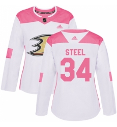 Women's Adidas Anaheim Ducks #34 Sam Steel Authentic White/Pink Fashion NHL Jersey