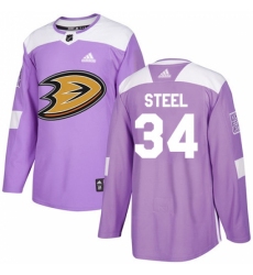 Youth Adidas Anaheim Ducks #34 Sam Steel Authentic Purple Fights Cancer Practice NHL Jersey