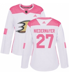 Women's Adidas Anaheim Ducks #27 Scott Niedermayer Authentic White/Pink Fashion NHL Jersey