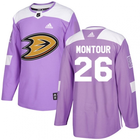 Men's Adidas Anaheim Ducks #26 Brandon Montour Authentic Purple Fights Cancer Practice NHL Jersey Men's Adidas Anaheim Ducks #26 Brandon Montour Authentic Purple Fights Cancer Practice NHL Jersey