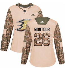 Women's Adidas Anaheim Ducks #26 Brandon Montour Authentic Camo Veterans Day Practice NHL Jersey