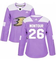 Women's Adidas Anaheim Ducks #26 Brandon Montour Authentic Purple Fights Cancer Practice NHL Jersey