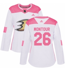 Women's Adidas Anaheim Ducks #26 Brandon Montour Authentic White/Pink Fashion NHL Jersey