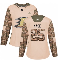 Women's Adidas Anaheim Ducks #25 Ondrej Kase Authentic Camo Veterans Day Practice NHL Jersey
